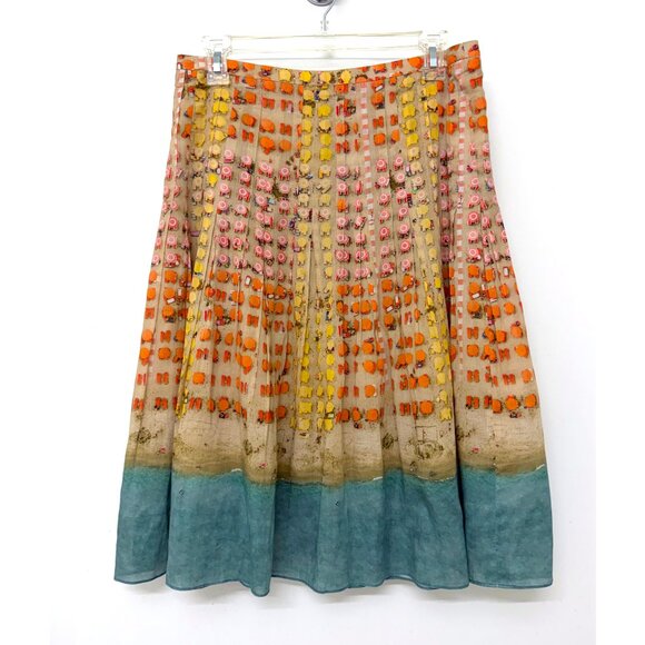 Akris Punto Riviera Umbrella Beach Ocean Print Skirt Pleated Parasol Orange 6